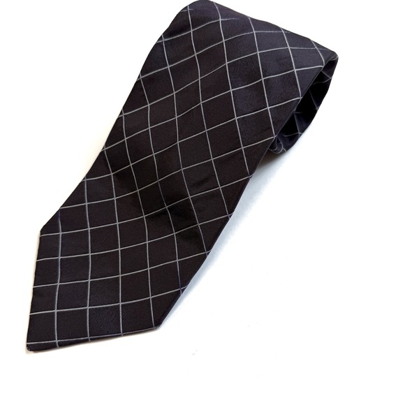 Giorgio Armani Mens Dark Grey White Grid Silk Neck Tie W: 3.5" L: 60" - Picture 6 of 6